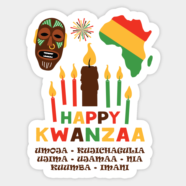 Happy Kwanzaa, Cultural Celebration. African mask and the African continent Sticker by Muse